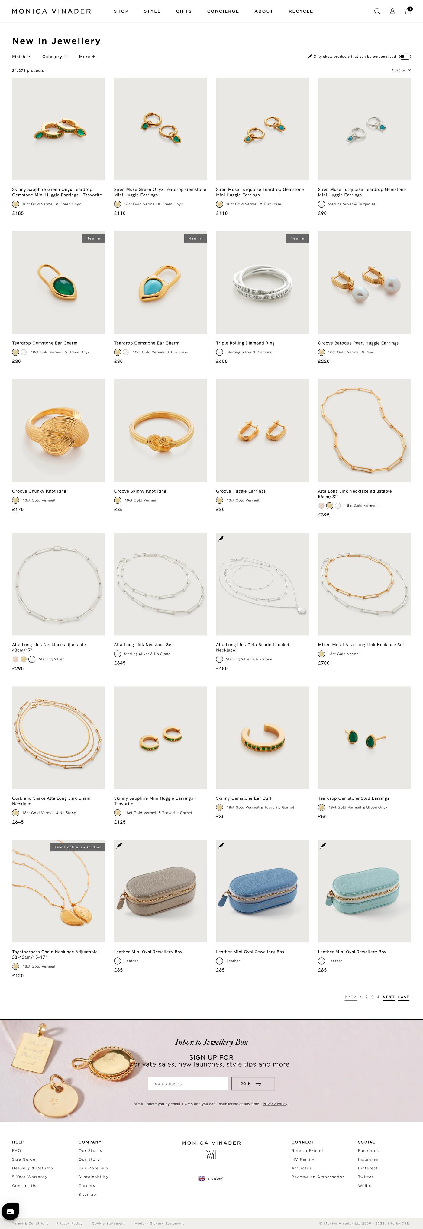 Product listing page